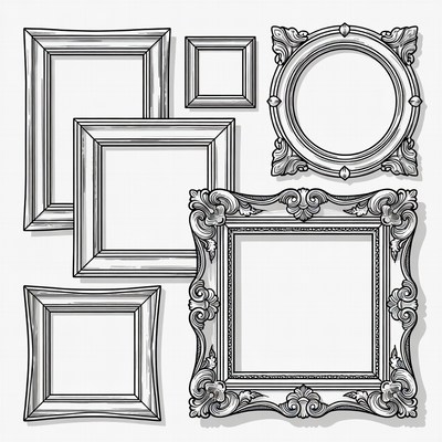Assortment of ornate empty picture frames