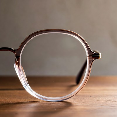 Clear round eyeglasses on wooden table