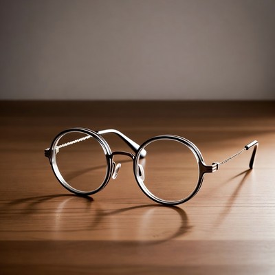 Round Wireframe Glasses on Wooden Table