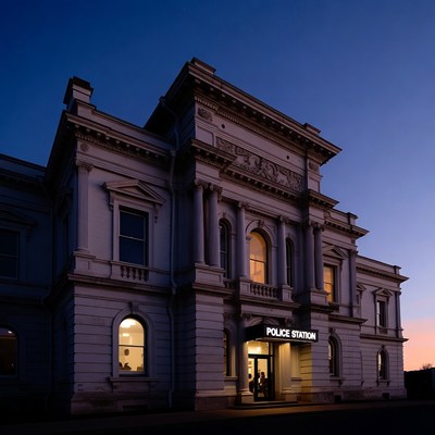 Historic Police Station at Night