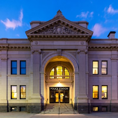 Historic Police Station at Dusk