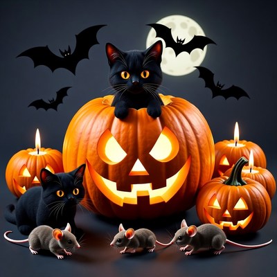 Black Cat on Halloween Jack-o-Lantern