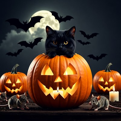 Black Cat in Jack-o'-lantern Pumpkin