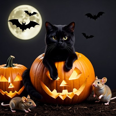 Black Cat in Jack-o-Lantern Pumpkin