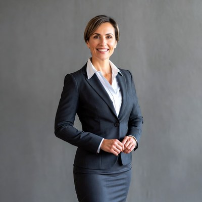 Smiling woman in navy business suit