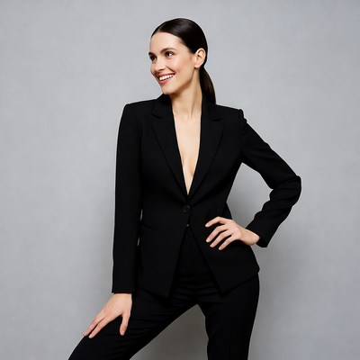 Woman smiling in black suit