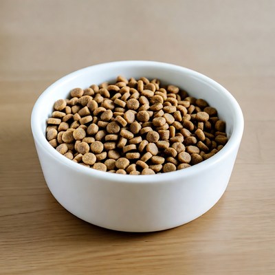 Dry Dog Food in White Bowl