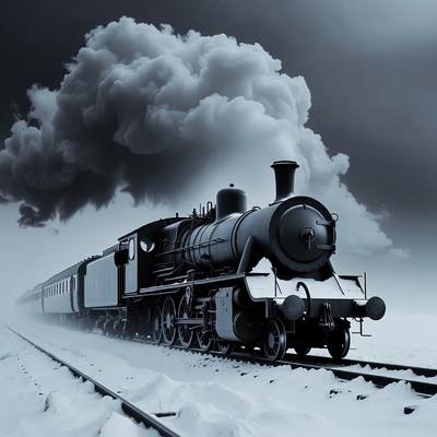 Steam Train in Snowy Landscape