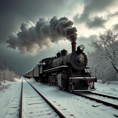 Steam Locomotive in Snowy Landscape