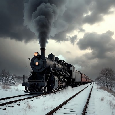 Steam Locomotive Train Snowy Tracks