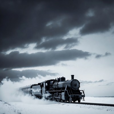 Steam Train in Snowy Landscape