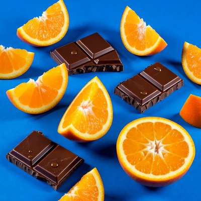 Orange Slices and Chocolate on Blue