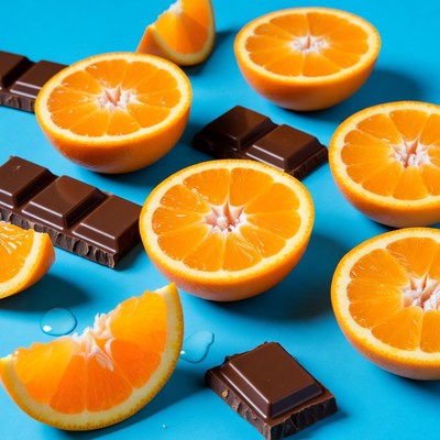 Orange Slices and Chocolate on Blue