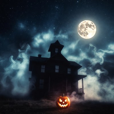 Haunted House with Jack-o-Lantern