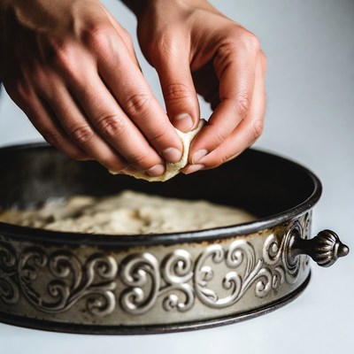 Hands shaping dough in pie pan