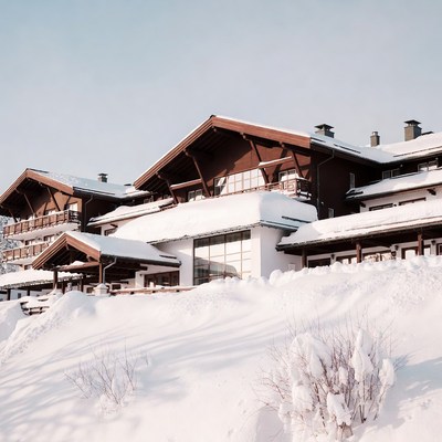 Snowy Alpine Chalet Buildings