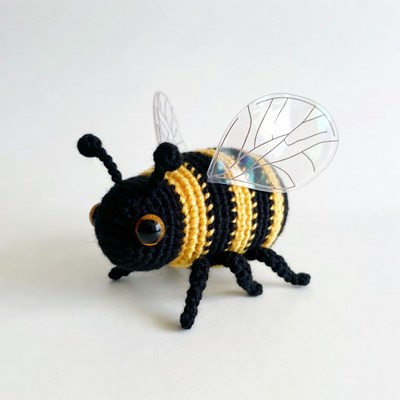 Crocheted black and yellow bee