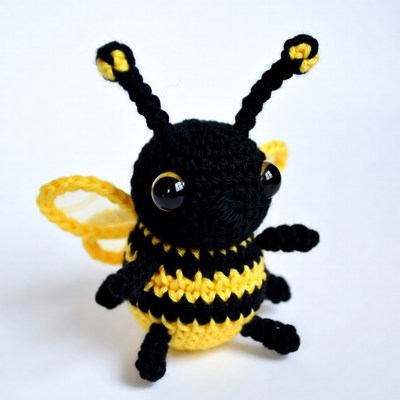 Crocheted black and yellow bee