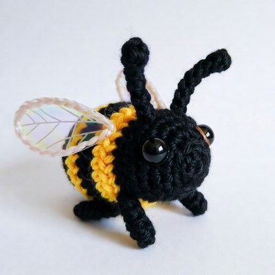 Crocheted black and yellow bumblebee