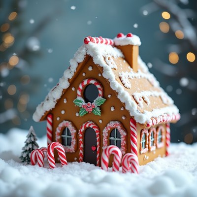 Gingerbread House in Snow