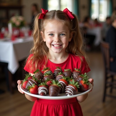 Girl holding chocolate covered strawberries