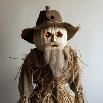 Scarecrow Jack-o'-lantern with Cowboy Hat