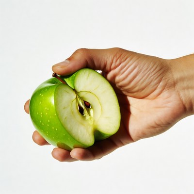Hand holding sliced green apple