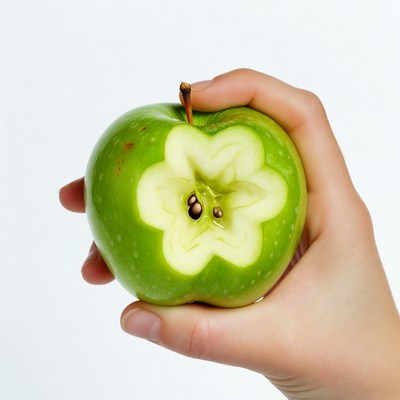 Hand holding heart-shaped apple slice
