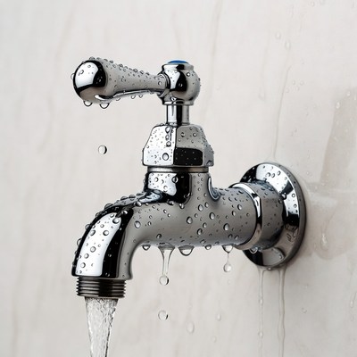 Chrome faucet dripping water