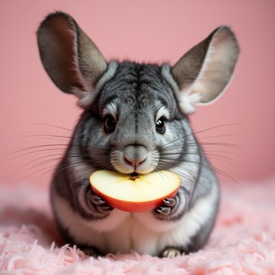 Chinchilla eating apple slice