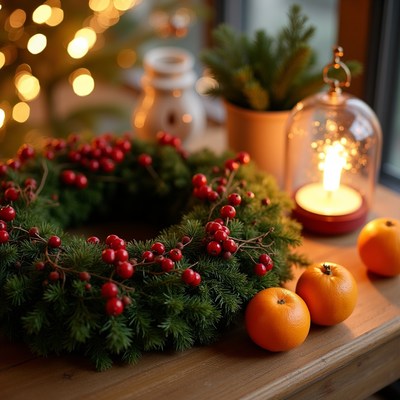 Christmas wreath with oranges