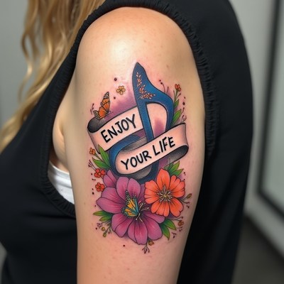 Woman's arm with Enjoy Your Life tattoo