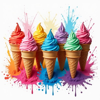 Colorful Rainbow Ice Cream Cones