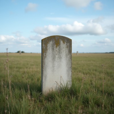 Mossy gravestone in grassy field