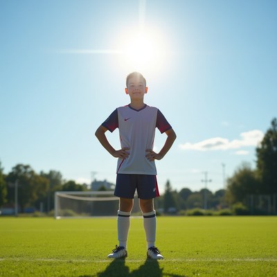 Boy in soccer uniform on field