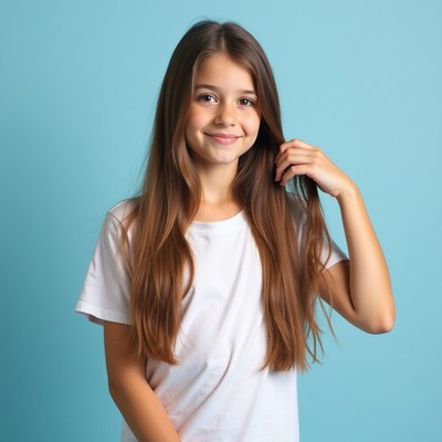 Smiling girl touching hair