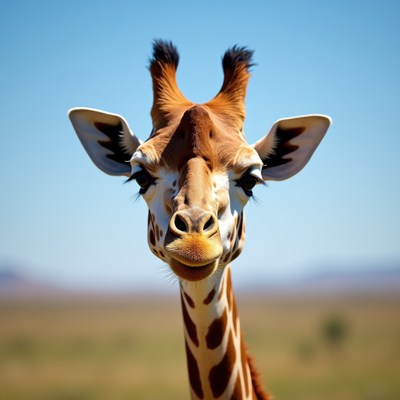 Giraffe with spotted pattern on blue sky