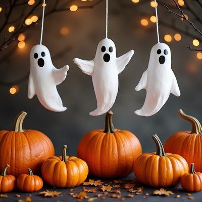 Hanging Ghosts with Pumpkins