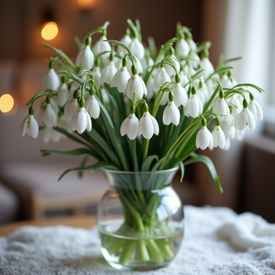 Snowdrop flowers in glass vase