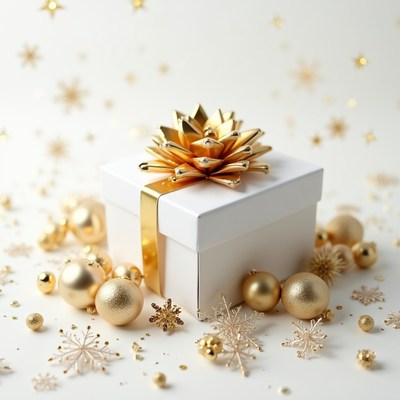 White gift box with gold bow