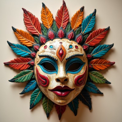 Colorful Feathered Mexican Mask