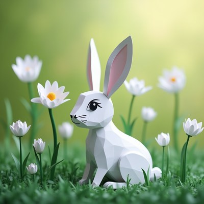 White origami bunny with daisies