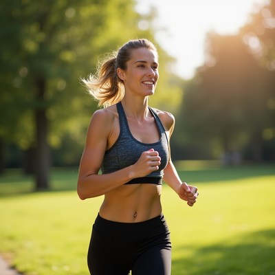 Woman running in green park