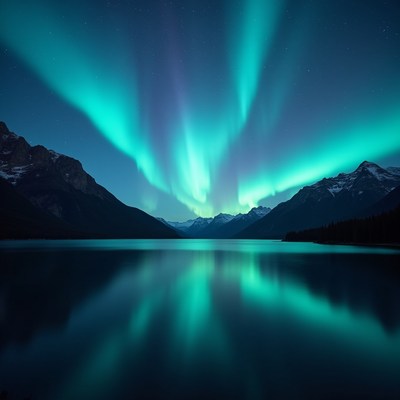 Aurora Borealis over Mountain Lake