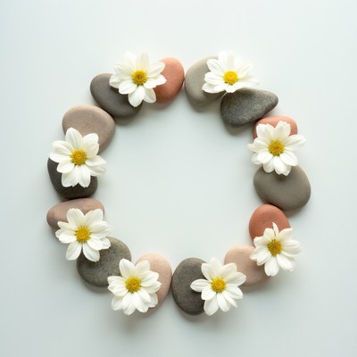 White Daisies and Pebbles Circle