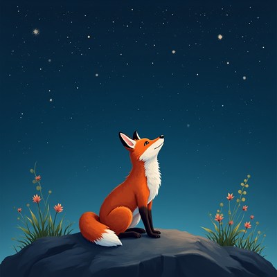 Fox gazing at starry night sky