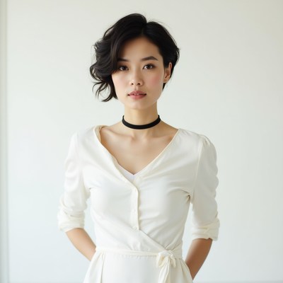 Asian woman in white dress