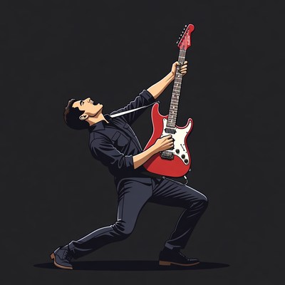 Man playing red electric guitar