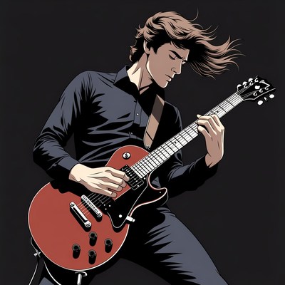 Man playing red electric guitar