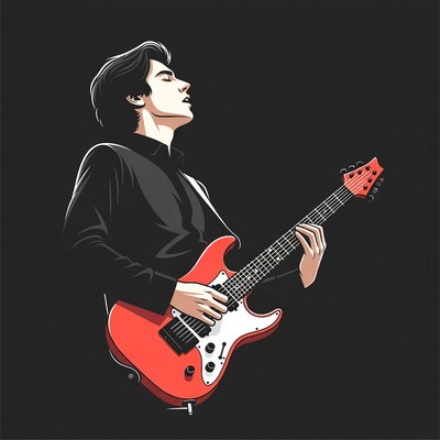 Man playing red electric guitar